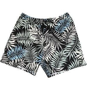 Quicksilver‎ Waterman Men's L Black Lined Board Shorts Green White Palm Fronds